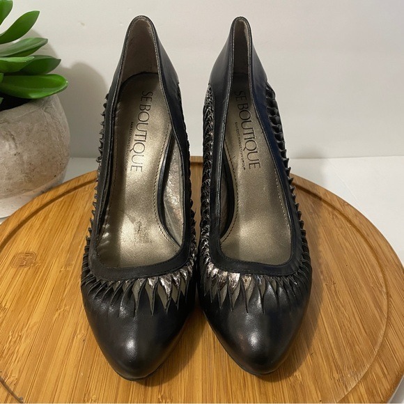 SE Boutique Sam Edelman Shawnee Black Leather Cutout Pumps Women's 9 Party Heels - Picture 3 of 9